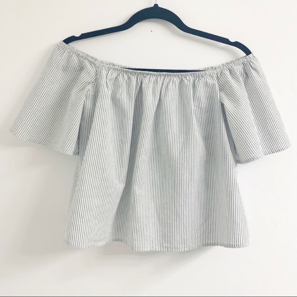 Black and white striped off the shoulder top